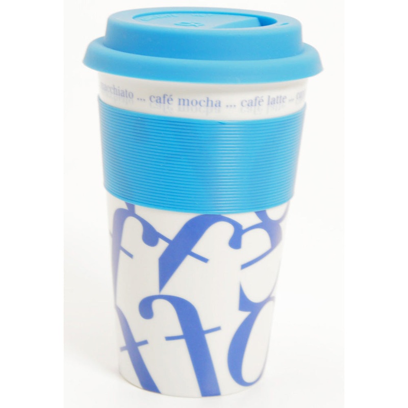 Waechtersbach Coffee-Script-Collage 12oz Travel Mug in Blue