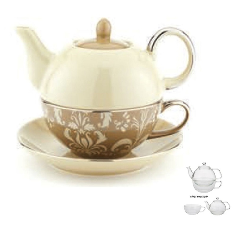 Yedi Nouveau Chic 14 oz Tea for One Pot Cup and Saucer in Beige