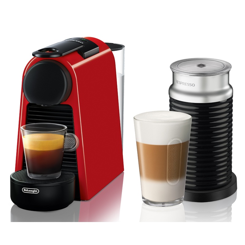 Nespresso Essenza Mini Espresso Machine by DeLonghi with Aeroccino – Ruby Red